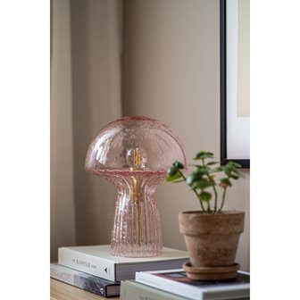 Szklana lampka stołowa grzybek Fungo różowa 30cm